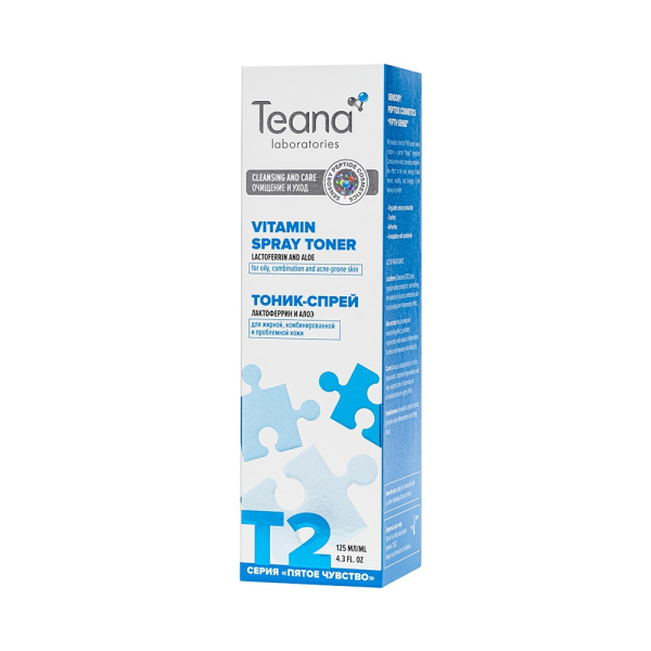 Тоник-спрей Т2 матирующий, устраняющий жирный блеск для комбинированной, жирной и проблемной кожи лица Teana 125мл