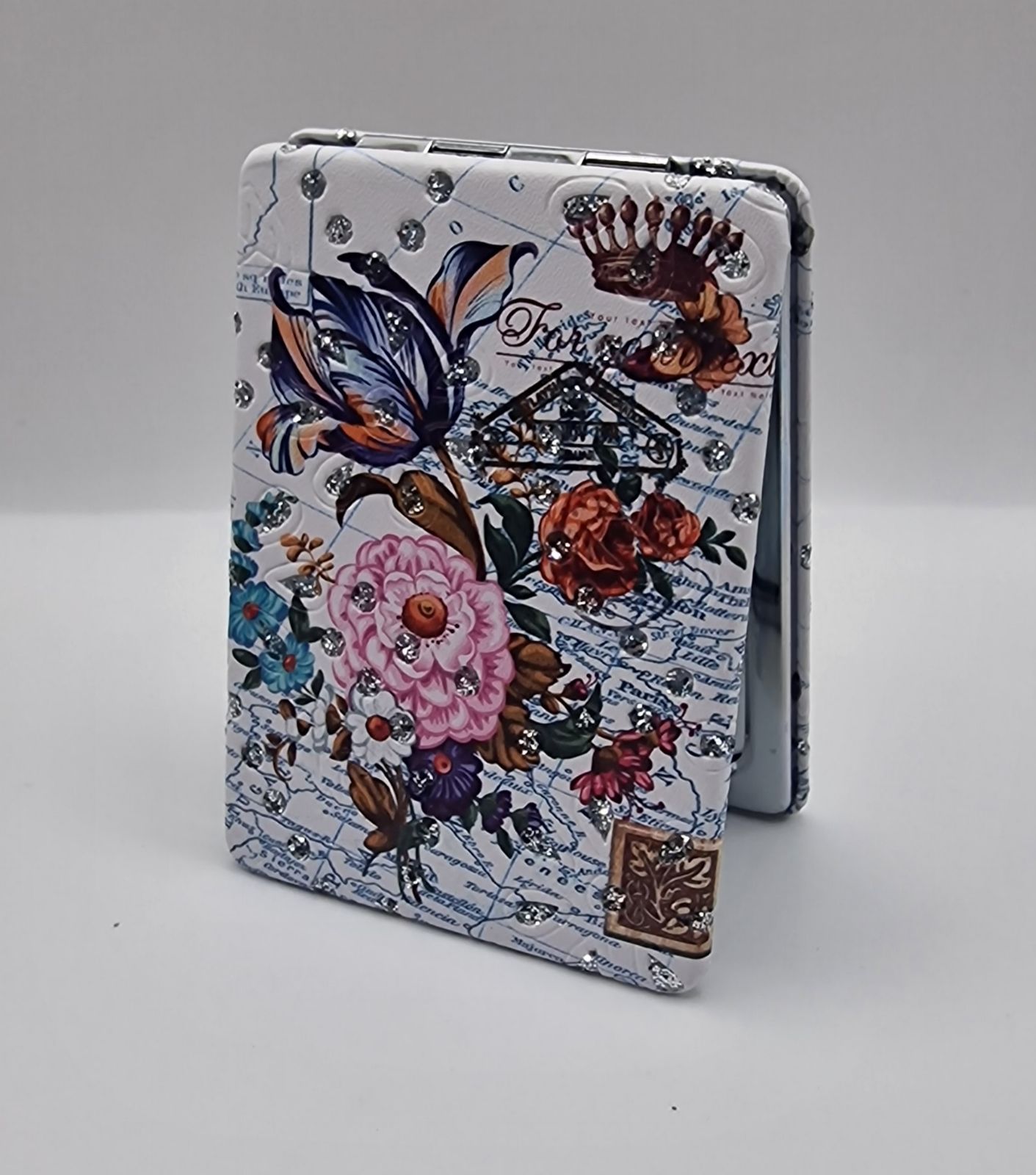 Зеркало карманное двухсторонее прямоугольное (8,5*6см) цветы-6