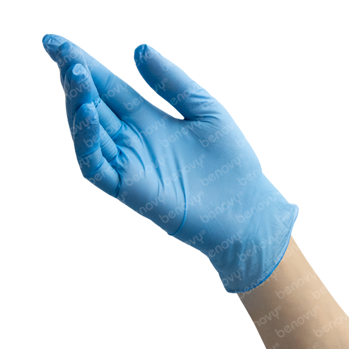Перчатки нитровиниловые (L) Benovy голубые, 1 пара