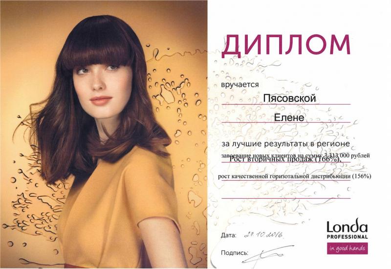 Диплом торгового представителя, как лучшего в России 2016 год Проф Косметика магазин профессиональной косметики и аксессуаров