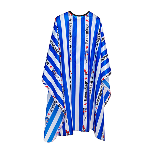 Пеньюар парикмахерский Harizma Barber Shop на липучке синий с белыми полосками 140х160см