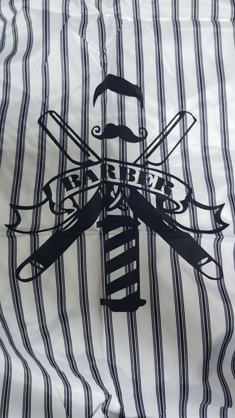 Пеньюар парикмахерский Классический на резинке с крючками белый с черными ребристыми полосками + Рисунок,140х160см