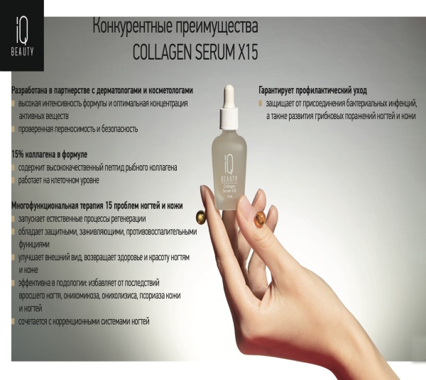 IQ Beauty Коллагеновая сыворотка для восстановления ногтей и кожи Collagen Serum X15 12,5мл