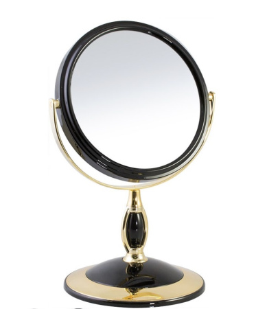 Зеркало настольное 2-сторонее круглое 5кратное увеличение (15см) B6806, черный/серебро