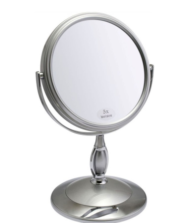 Зеркало настольное 2-стороннее круглое 5кратное увеличение (15см) B6806, серебро
