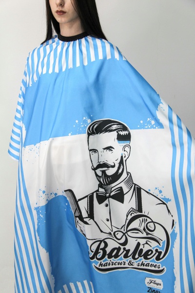 Пеньюар парикмахерский Barber на резинке с крючками синий, белые полоски,140х160см