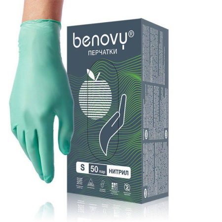 Перчатки нитриловые (M) Benovy зеленые, 50 пар