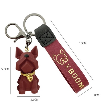 Брелок Бульдог французский в стиле панк красный (Boom!)