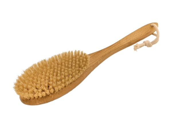 Щетка для тела массажная с натуральной щетиной на цельной деревянной ручке 38см