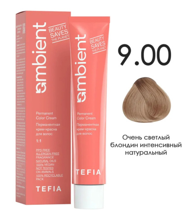 Tefia Ambient Краситель для волос 9.00 Очень светлый блондин интенсивный натуральный Permanent Color Cream 60мл