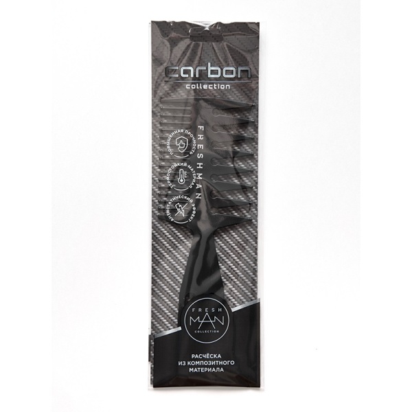 Расческа-трезубец Freshman Collection Carbon для моделирования и стрижки с широкими зубьями 21 см черный