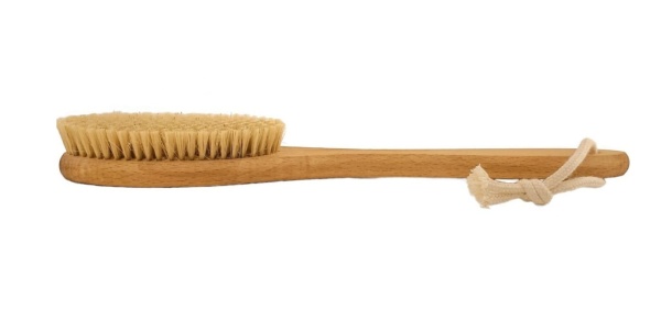 Щетка для тела массажная с натуральной щетиной на цельной деревянной ручке 38см