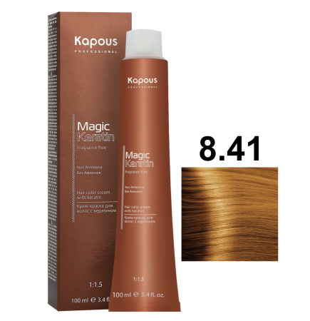 Kapous Professional Крем-краска Magic Keratin для окрашивания волос 8/41 светлый матовый медный блонд, 100мл
