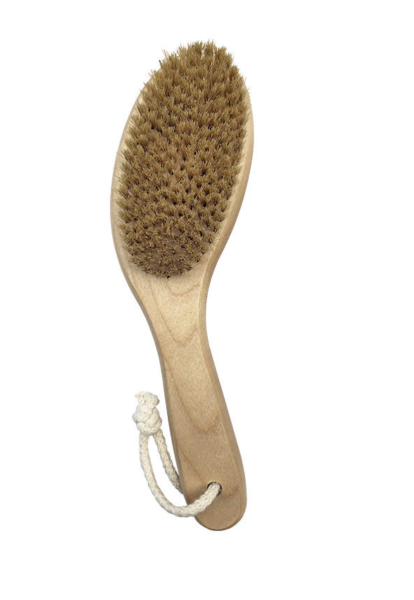 Щетка для тела массажная (щетина) на цельной изогнутой деревянной ручке, 25см