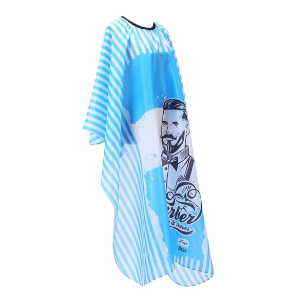 Пеньюар парикмахерский Barber на резинке с крючками синий, белые полоски,140х160см