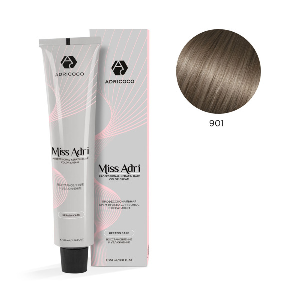 Adricoco Miss Adri Color Cream Крем-краска для волос 901 осветляющий пепельный 100мл