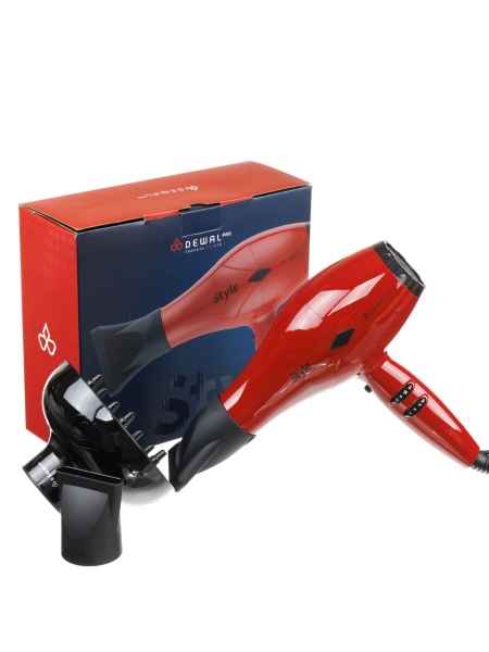 Фен DEWAL Pro Style красный 2000 вт 2 насадки, диффузор