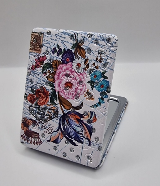 Зеркало карманное двухсторонее прямоугольное (8,5*6см) цветы-6