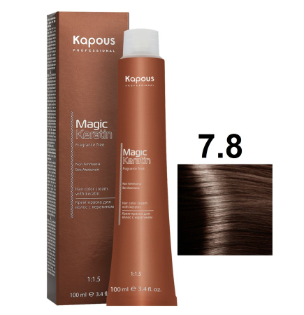 Kapous Professional Крем-краска Magic Keratin для окрашивания волос 7/8 карамель, 100мл