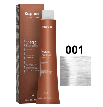 Kapous Professional Крем-краска Magic Keratin для окрашивания волос 001 пепельный, 100мл