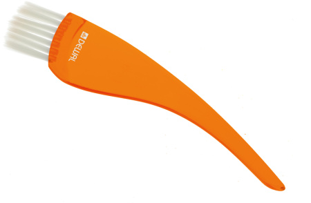 Кисть для окрашивания волос Dewal узкая оранжевая изогнутая ручка
