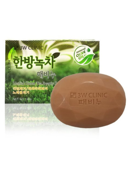 3W CLINIC Мыло туалетное зеленый чай Herbal Green Tea Beauty Soap 120гр