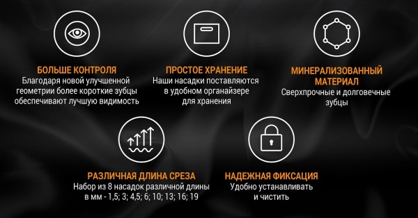 Набор насадок REBEL 8 насадок.(1.5, 3, 4.5, 6, 10, 13, 16, 19мм)