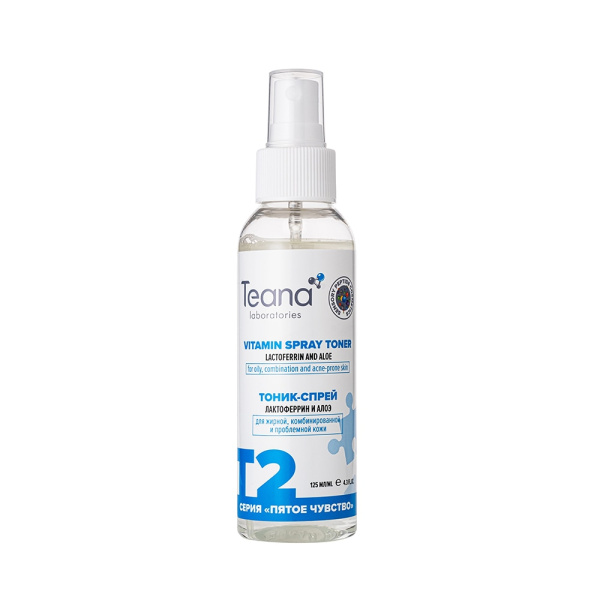 Тоник-спрей Т2 матирующий, устраняющий жирный блеск для комбинированной, жирной и проблемной кожи лица Teana 125мл