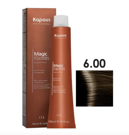 Kapous Professional Крем-краска Magic Keratin для окрашивания волос 6/00 темный блондин интенсивный, 100мл