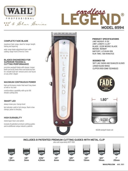 Машинка для стрижки Wahl 8594-016 Legend с комбинированным питанием600104