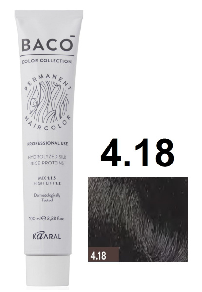 Kaaral Baco Permament Крем-краска для волос 4/18 каштан пепельно-коричневый 100мл