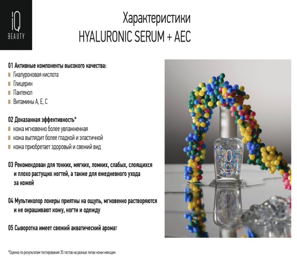 IQ Beauty Гиалуроновая сыворотка для увлажнения ногтей и кутикулы Hyaluronic Serum +AEC 12,5мл