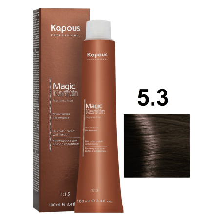 Kapous Professional Крем-краска Magic Keratin для окрашивания волос 5/3 светло- коричневый золотистый, 100мл