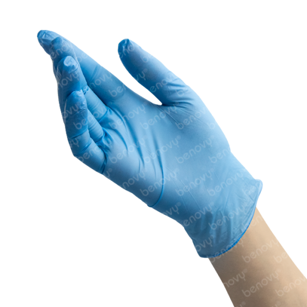 Перчатки нитровиниловые (L) Benovy голубые, 1 пара