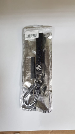 Брелок для ключей автомобиля Volkswagen, экокожа черная, металл матовый (Фольксваген)