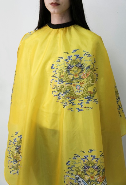 Пеньюар парикмахерский Dragon на резинке с крючками желтый,160х140см