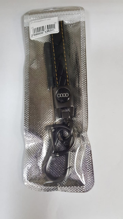 Брелок для ключей автомобиля Audi, экокожа черная, металл матовый (Ауди)