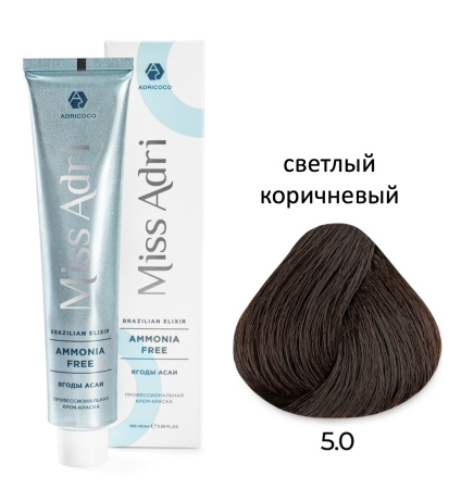 Adricoco Miss Adri Brazilian Elixir Ammonia free Крем-краска для волос 5/0 светлый коричневый 100мл