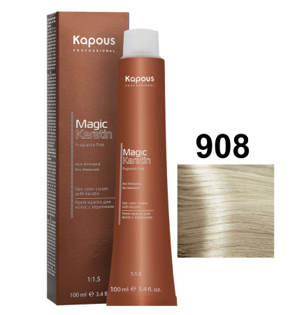 Kapous Professional Крем-краска Magic Keratin для окрашивания волос 908 ультра-светлый перламутровый блонд, 100мл