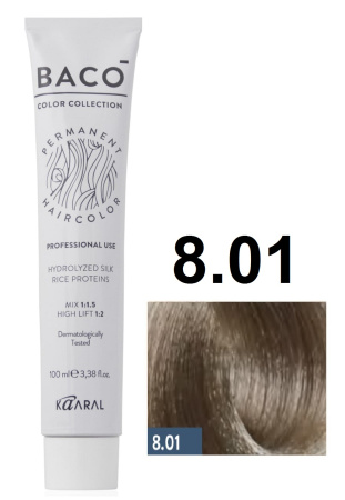 Kaaral Baco Permament Крем-краска для волос 8/01 светлый блондин натурально-пепельный 100мл