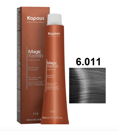 Kapous Professional Крем-краска Magic Keratin для окрашивания волос 6/011 темный прозрачно-пепельный блонд, 100мл