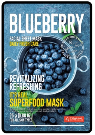 Dermal Маска для лица тканевая Голубика It's Real Superfood Mask BLUEBERRY 25мл