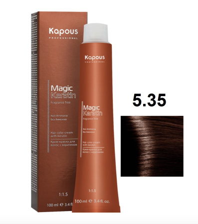 Kapous Professional Крем-краска Magic Keratin для окрашивания волос 5/35 янтарный каштан, 100мл