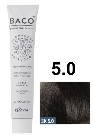 Kaaral Baco Permament Крем-краска для волос 5/0 светлый каштан 100% покрытие седины 100мл