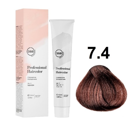 360 Professional Haircolor Крем-краска для волос 7/4 медный блондин 100мл