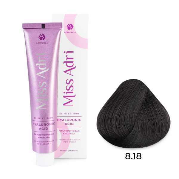 Adricoco Miss Adri Elite Edition Крем-краска для волос 8/18 светлый блонд пепельный коричневый 100мл