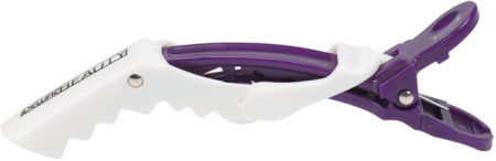 Зажим для волос парикмахерский Dewal Крокодил пластиковый белый с фиолетовым 11 см (1 шт)