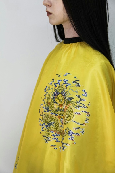 Пеньюар парикмахерский Dragon на резинке с крючками желтый,160х140см