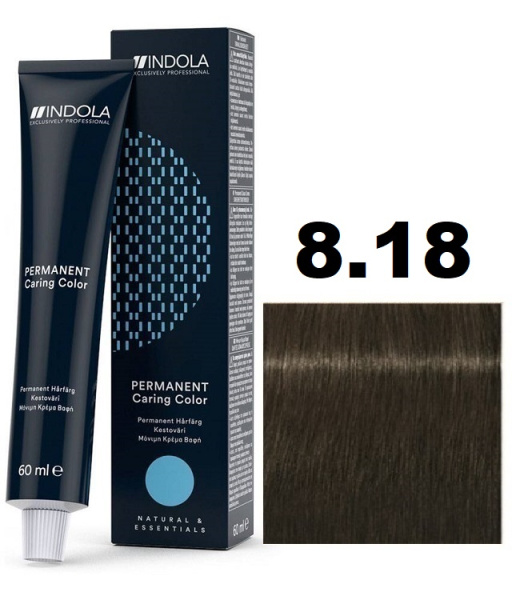 Indola Permanent Caring Color Крем-краска для волос 8/18 светлый русый пепельный шоколадный 60мл