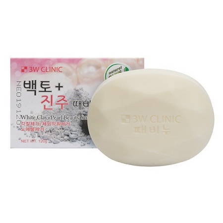 3W CLINIC Мыло туалетное с жемчугом и белой глиной White clay+Pearl Beauty Soap 120гр